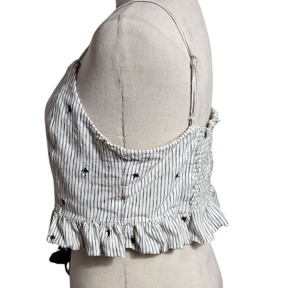 American Eagle Striped Black and White Ruffle Lace Up Crop Top - Picture 5 of 7